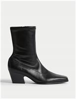 Block Heel Chisel Toe Sock Boots