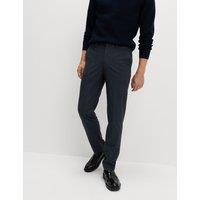 M&S Tailored Fit Check Suit Trousers Dark Navy