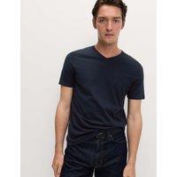 M&S Pure Cotton V Neck T-Shirt Navy