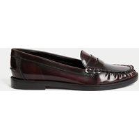 M&S Patent Flat Penny Loafers Burgundy