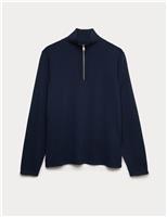Pure Merino Wool Funnel Neck Half Zip Jumper