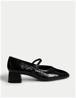 Leather Patent Croc Block Heel Court Shoes