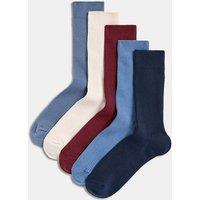 M&S 5 Pack Cotton Rich Ribbed Socks Blue Mix