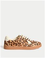 Leather Lace Up Leopard Print Trainers