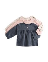 3pk Pure Cotton Ditsy Floral & Plain Tops (0-3 Yrs)