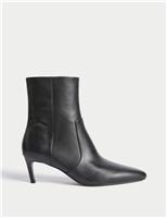 Leather Kitten Heel Pointed Ankle Boots