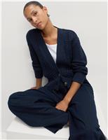 Cotton Rich Cable Knit V-Neck Cropped Cardigan