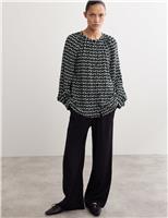 Geometric Print Button Through Blouse