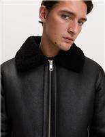 Faux Leather Aviator Jacket