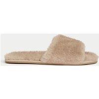 M&S Faux Fur Open Toe Slippers Natural
