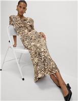Printed Ruched Sleeve Midaxi Dress
