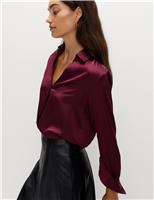 Satin Collared V-Neck Button Through Shirt