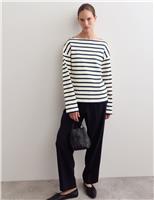 Pure Cotton Striped Slash Neck Top