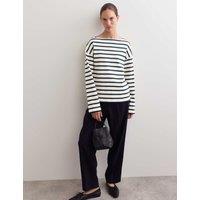 Pure Cotton Striped Slash Neck Top