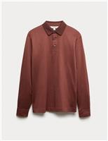 Pure Cotton Textured Long Sleeve Polo Shirt