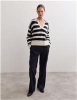Mohair Wool Blend Striped Collared Jumper