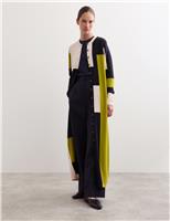 Merino Wool Colour Block Longline Cardigan