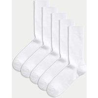 M&S 5 Pack Cotton Rich Ribbed Socks White
