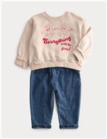 2pc Cotton Rich Graphic Top and Jeans Outfit (0 Mths-6 Yrs)