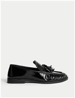Leather Patent Ruched Tassel Flat Loafers