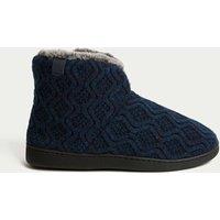 M&S Knitted Slipper Boots with Freshfeet Navy