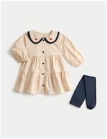 Pure Cotton Heart Collar Dress with Tights (0-6 Yrs)