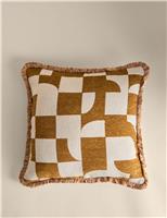 Chenille Geometric Jacquard Fringed Cushion