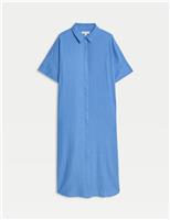 Linen Rich Collared Midi Shirt Dress