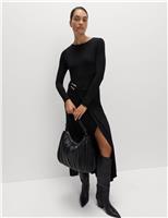 Slash Neck Ring Front Midi Waisted Dress