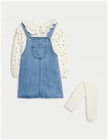 3pc Cotton Rich Spot Dress Outfit with Tights (0-3 Yrs)