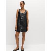 Faux Leather Embellished Mini Shift Dress