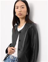 Autograph Leather Collarless Jacket Black
