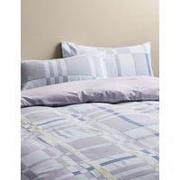 M&S Pure Cotton Abstract Checked Bedding Set Lilac Mix