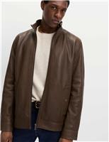 Funnel Neck Leather BikerJacket