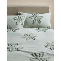 M&S Pure Cotton Tufted Floral Bedding Set Green