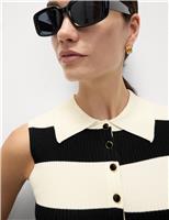 Striped Collared Knitted Vest