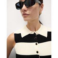 Striped Collared Knitted Vest