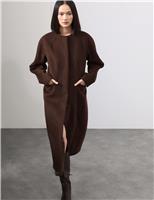 Wool Blend Collarless Longline Coat