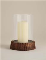 Ridged Wooden Base Hurricane Candle Holder