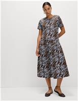 Pure Cotton Animal Print Midi T-Shirt Dress
