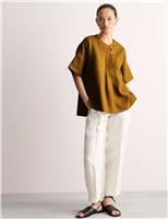 JAEGER Pure Linen Button Detail Top Ginger