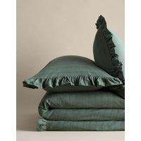 M&S Pure Cotton French Ruffle Embroidery Bedding Set Green