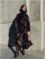 Croc Faux Leather Belted Longline Trench Coat