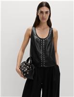 M&S Faux Leather Studded Top Black