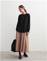 Pure Silk Gathered Neck Button Through Top