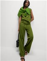 Plisse Drawstring Wide Leg Trousers