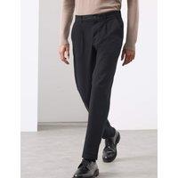 Autograph Tapered Fit Textured Dobby Pleat Front Chinos Black