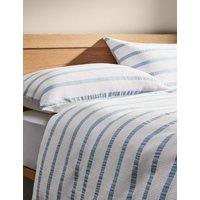M&S Pure Cotton Contrast Striped Waffle Bedding Set Blue Mix