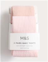 2 Pack Cotton Rich Ribbed Tights (0-3 Yrs)