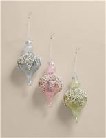 3pk Glass Embellished Finial Baubles